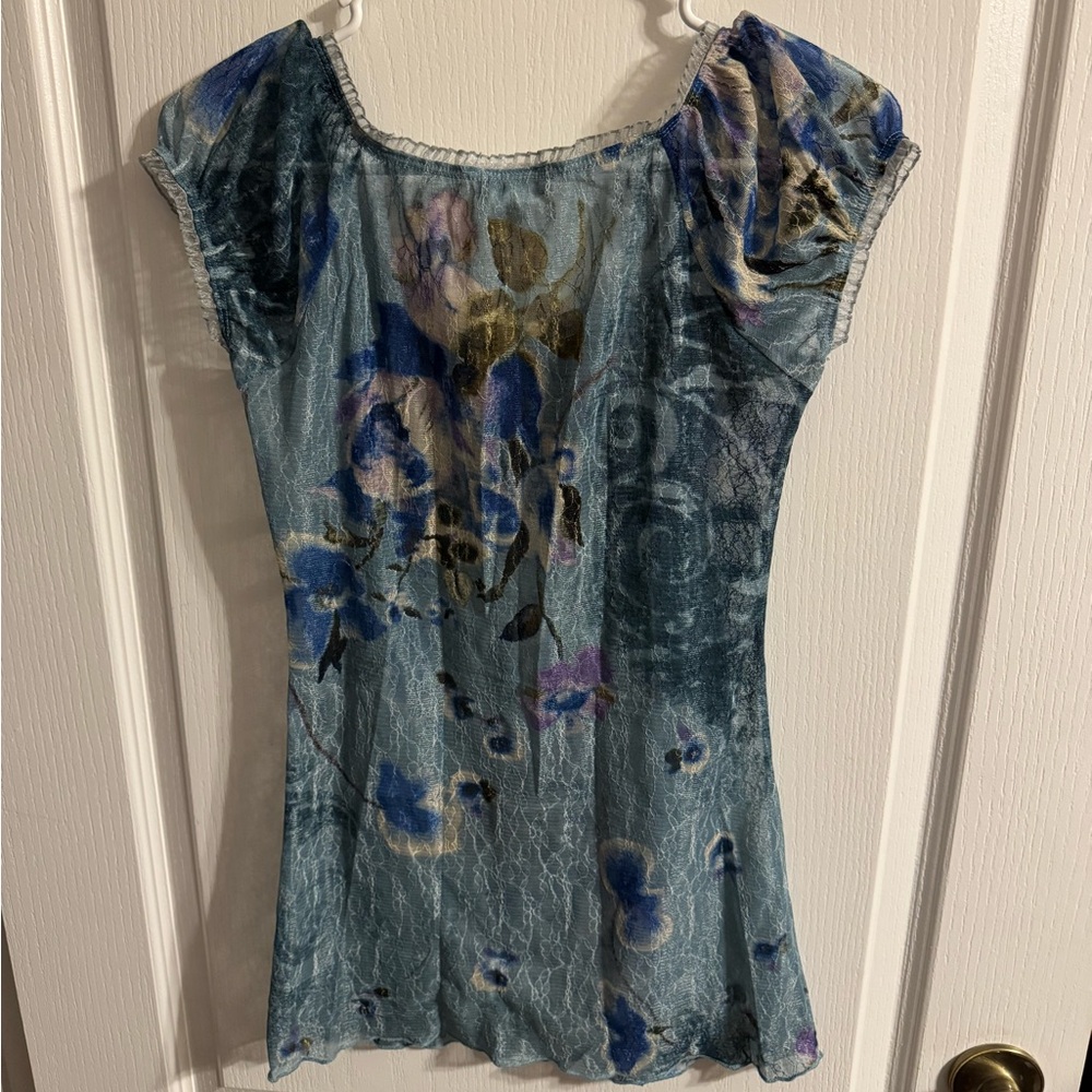 Wet Seal Blue Floral Lace Top - Picture 3 of 3